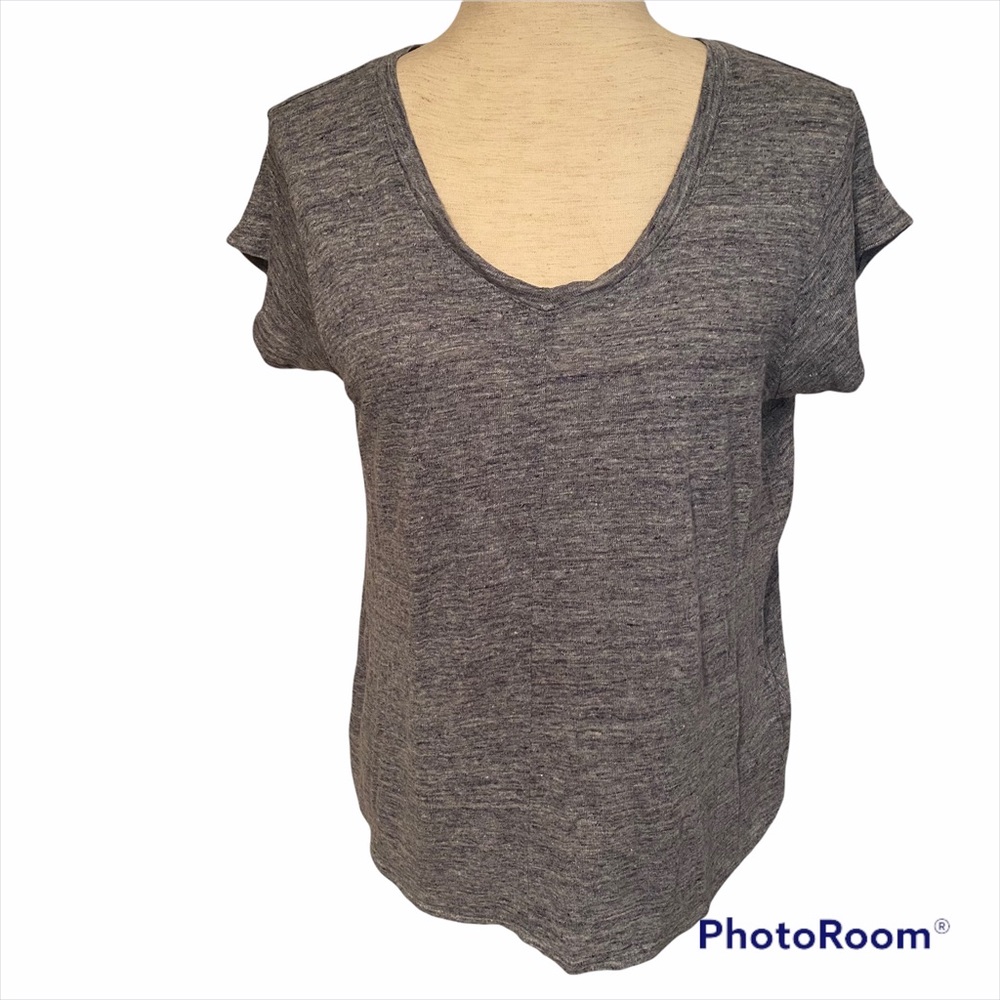 TAHARI TOP TEE SHIRT SHORT SLEEVE BLUE LINEN Size S